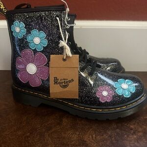 Dr. Martens Black Glitter Floral Lace-Up Boots